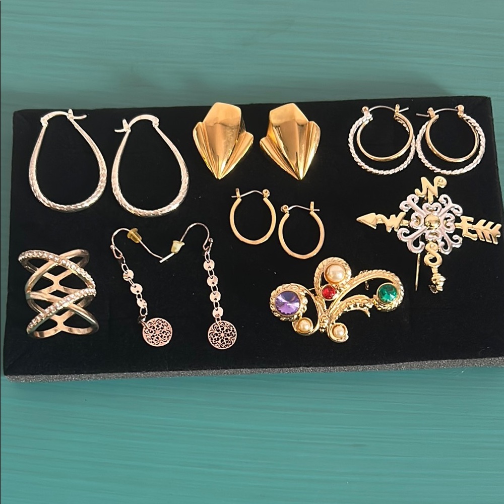 Variety Lot of Earrings Ring Brooches Elegant Gold and Silver Tone Jewelry Set